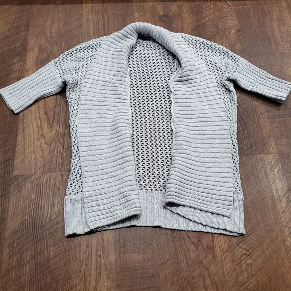 Express Gray Cardigan Open Knit Chunky Sweater Cotton Preppy Work Neutral Boho S - Picture 1 of 8